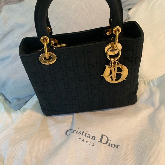 Dior Handbags - Authentic Dior Black Nylon Medium Lady Dior Bag